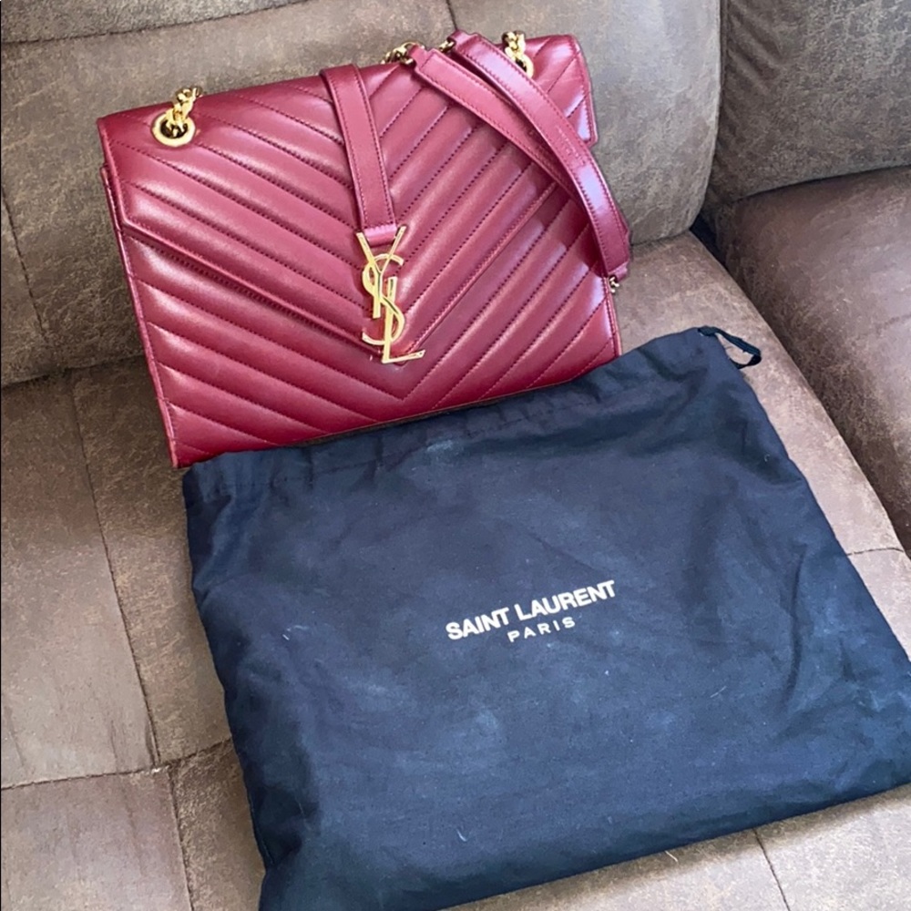 YSL Red Chevron Quilted Lambskin Leather Flap Bag